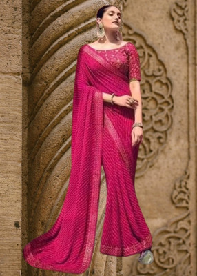 Sahaj Creation Solid/Plain Leheria Georgette Saree(Pink)