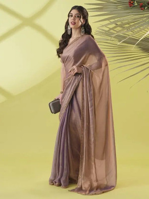 Vraggi Embellished, Embroidered, Solid/Plain Bollywood Chiffon, Pure Silk Saree(Purple)