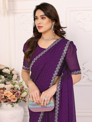 THE URBAN DIVA Self Design Bollywood Pure Silk, Satin Saree(Purple)
