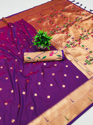 Sindharat Fashion Woven Paithani Cotton Silk Saree(Magenta)