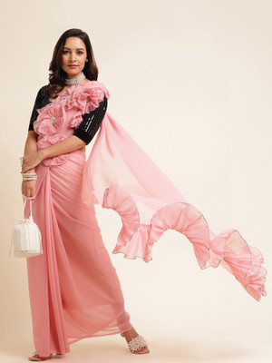 KASEE Solid/Plain Bollywood Georgette Saree(Pink)