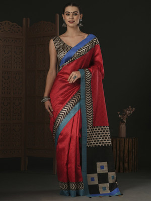 Sareemall Printed Sambalpuri Silk Blend Saree(Red)