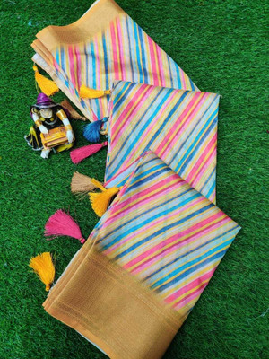 SSHAGUN LIFESTYLE Striped Bollywood Cotton Silk Saree(Multicolor)