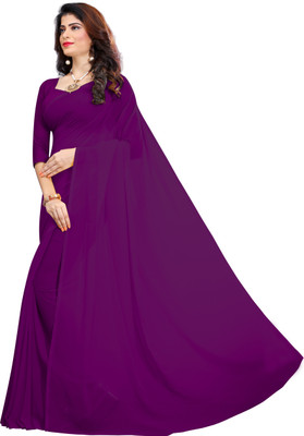 RK Fashions Solid/Plain Bollywood Georgette Saree(Purple)