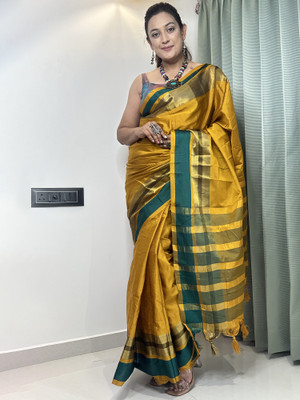 Sareemall Printed Banarasi Silk Blend Saree(Yellow)