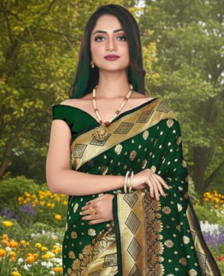 PARAMPARA CREATION Embroidered Banarasi Pure Silk Saree(Dark Green)