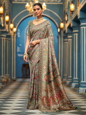 all about you Woven Bollywood Cotton Silk Saree(Grey)