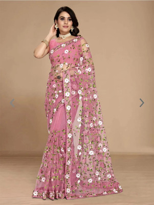 VRLOOKMEFASHION Embroidered Bollywood Net Saree(Pink)