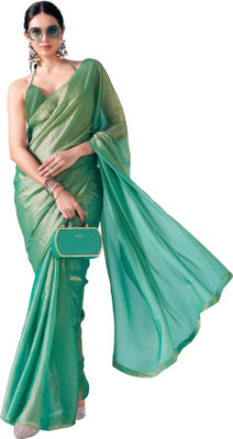LOROFY Solid/Plain Bollywood Silk Blend Saree(Green)