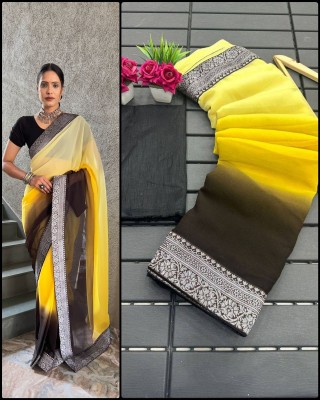 A To Z Cart Self Design Bollywood Georgette Saree(Yellow)