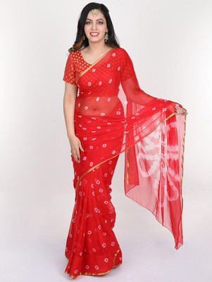 SainiVastra Self Design Bandhani Chiffon Saree(Red)