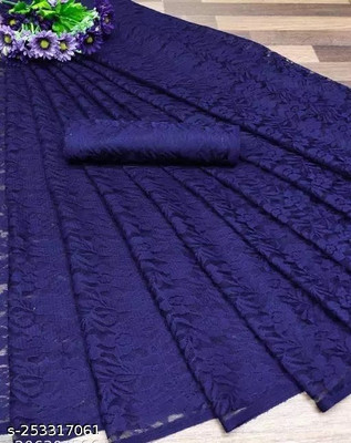 Vragi Self Design Bollywood Net Saree(Blue)