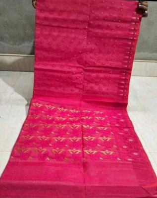 Soma Tant saree Mahal Self Design, Woven, Geometric Print Handloom Cotton Silk Saree(Pink)