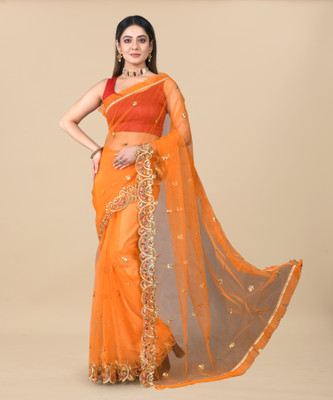 YASHVI Embroidered Bollywood Net Saree(Gold)