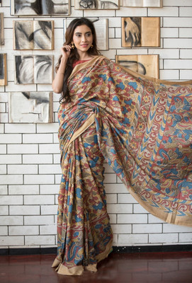 Moda Rapido Digital Print Bollywood Cotton Linen Saree(Beige)