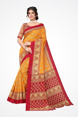 Suali Printed Mysore Pure Silk Saree(Mustard)