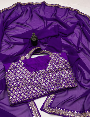 Aarna Fashion Solid/Plain Bollywood Georgette Saree(Purple)