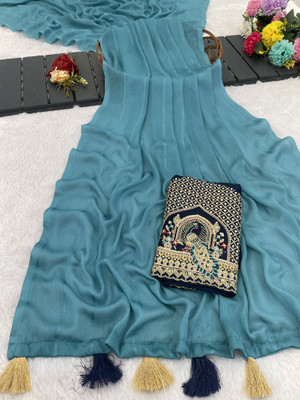 K 5 FASHION Embellished Bollywood Georgette Saree(Blue)