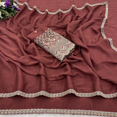 K 5 FASHION Embellished, Solid/Plain Bollywood Chiffon Saree(Maroon)