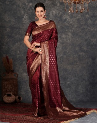 SIRIL Self Design, Woven, Embellished Banarasi Silk Blend, Jacquard Saree(Maroon)