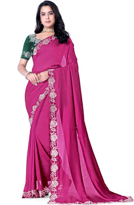 radhe creation Self Design Bollywood Silk Blend Saree(Pink)