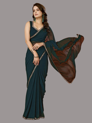 ISHA TRADE Solid/Plain Daily Wear Georgette Saree(Blue)