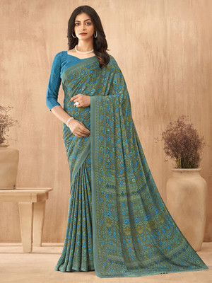 Tasrika Printed Daily Wear Crepe Saree(Grey)