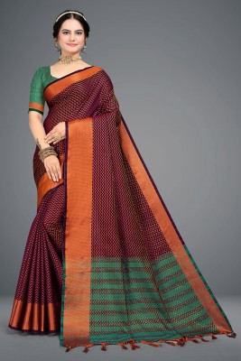 Veertrends Woven Maheshwari Cotton Silk Saree(Magenta)