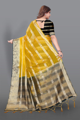 Aarunika IC Striped Bollywood Organza Saree(Green)