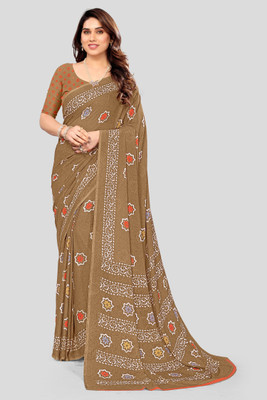 Kanooda Prints Printed Bollywood Georgette Saree(Brown)