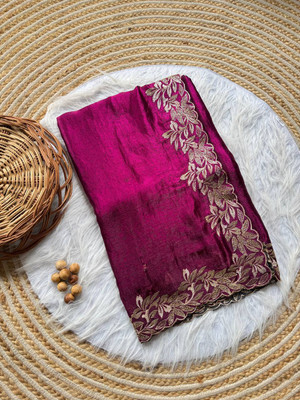 SHARDHA FASHION Embroidered, Solid/Plain Banarasi Satin, Pure Silk Saree(Red)