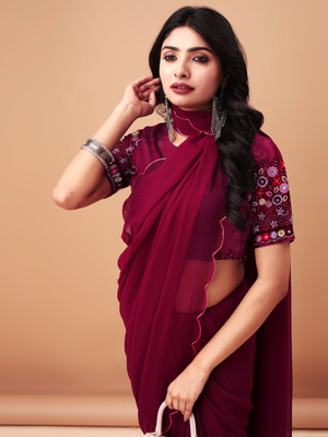 Ruthiv Enterprise Solid/Plain Bollywood Georgette Saree(Multicolor)