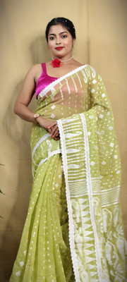 BRISHTI CREATION Woven Jamdani Silk Blend Saree(Light Green)