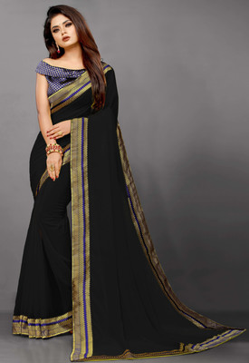 FIERTE Solid/Plain, Dyed, Self Design Bollywood Georgette, Chiffon Saree(Black)