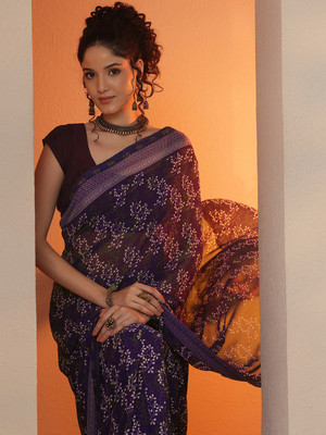 LIBAS Printed Daily Wear Georgette Saree(Purple)
