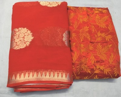 Durga Emporio Woven Bollywood Georgette Saree(Orange)