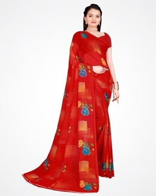 Saadhvi Printed Kalamkari Georgette Saree(Red)