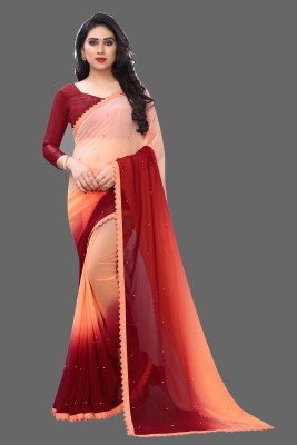 PRIHAL ART Self Design Bollywood Georgette Saree(Red, Orange)