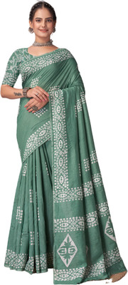 SYS Brand - Shop Your Style Printed Bandhani Cotton Blend Saree(Light Green)