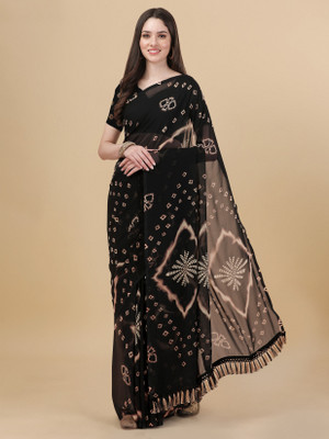 Tasrika Printed Chanderi Georgette Saree(Black)