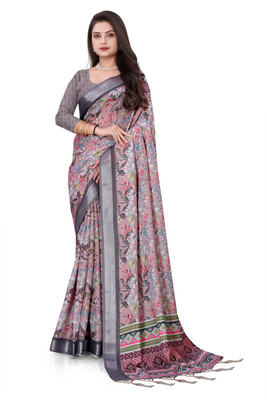 ANVI PRINTS Printed Bollywood Linen Saree(Multicolor)