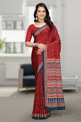 SAADHYA CREATION Floral Print Bollywood Crepe Saree(Maroon)