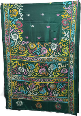 Drapify Embroidered, Self Design Kantha Silk Blend Saree(Dark Green)