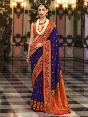 ANOUK Woven Banarasi Silk Blend Saree(Blue)