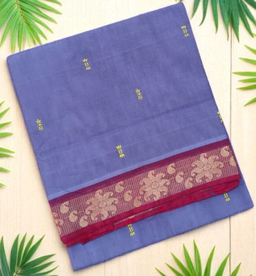 Nethra Floral Print Chettinadu Pure Cotton Saree(Light Blue)