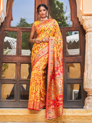 Janasya Woven Chanderi Silk Blend Saree(Yellow)