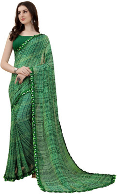RAJESHWAR FASHION Printed Bollywood Georgette Saree(Dark Green)