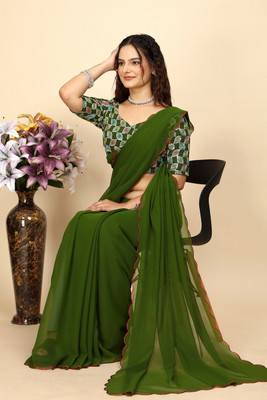 SAADHYA CREATION Embroidered, Solid/Plain Bollywood Georgette Saree(Light Green)