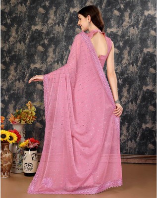Vraggi Embellished Bollywood Lycra Blend Saree(Pink)