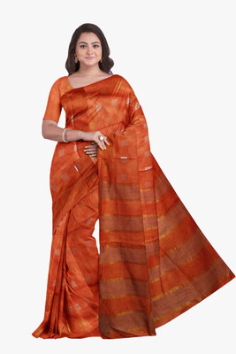 ASHMITAS COLLECTION Self Design Handloom Tussar Silk Saree(Orange)